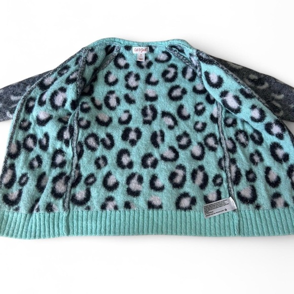 Cat & Jack Girls Gray/Mint Leopard Print Open Layering Cardigan Sweater – 4T - Picture 4 of 6
